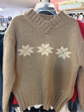 Vampire 1950 Italy 100% Merino Wool Sweater Brown Nordic Snowflake Ski vintage